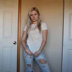 Aerie real soft white t-shirt- "let's par tee"